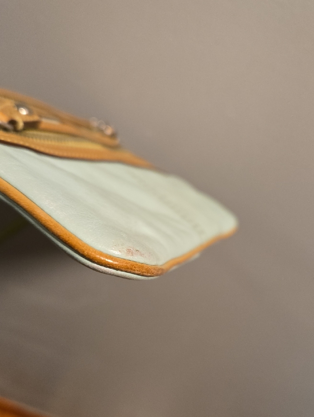 COACH Two-Tone Leather Wristlet- Blue, Green and Tan - Picture 8 of 11